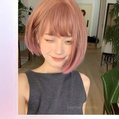 Pink Wigs Women Short Summer 2023 Fashion New Short Straight Hairstyle Youthful Round Face Bob Cut Natural Full Head Wig