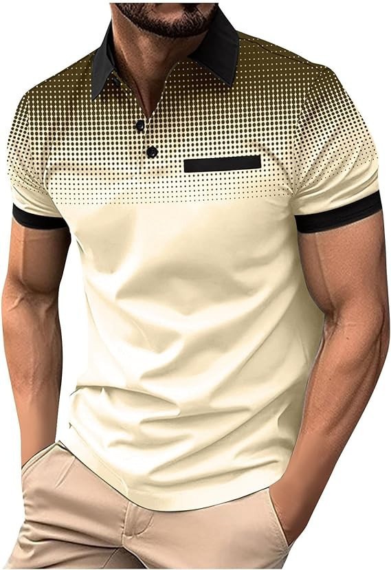Polo de hombre con estampado 3D para comercio transfronterizo 2025, camiseta polo sin mangas informal con patrón para hombre, estilo D de seda helada.