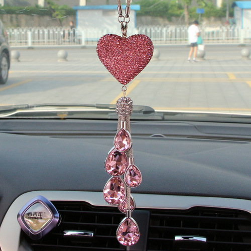 Car Accessories High-End Diamond Crystal Mirror Hanger for Girls Rearview Mirror Car Ornament Heart Shape Car Interior Decoration Cross-border