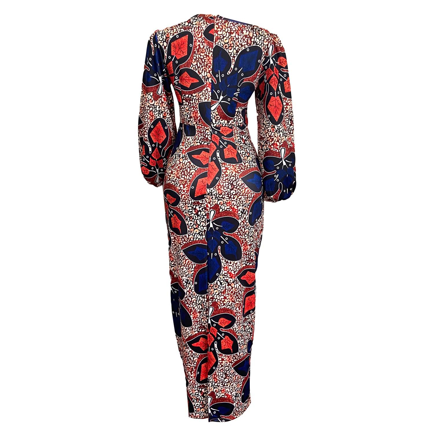 Shoulder-Baring Lantern Sleeve Slim Print Dress NSGML111106