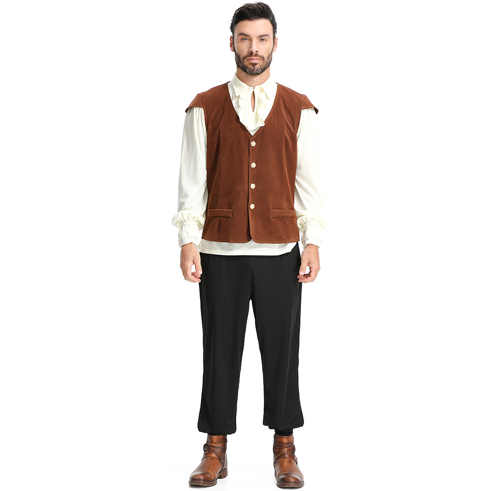 Halloween Costume, Renaissance Victorian Ruffle Medieval Pirate Knight, Blood-sucking Cos Adult Men's Models_voghion.com