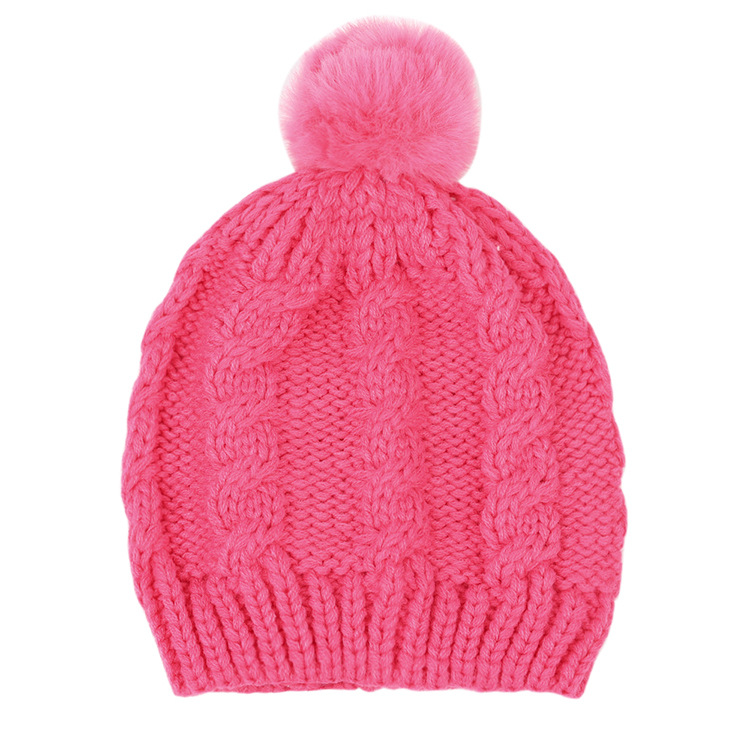 Children's Wool Ball Hood Fall Winter Models Infant Warmth Pure Color Knitted Hats 5 Colors display picture 5