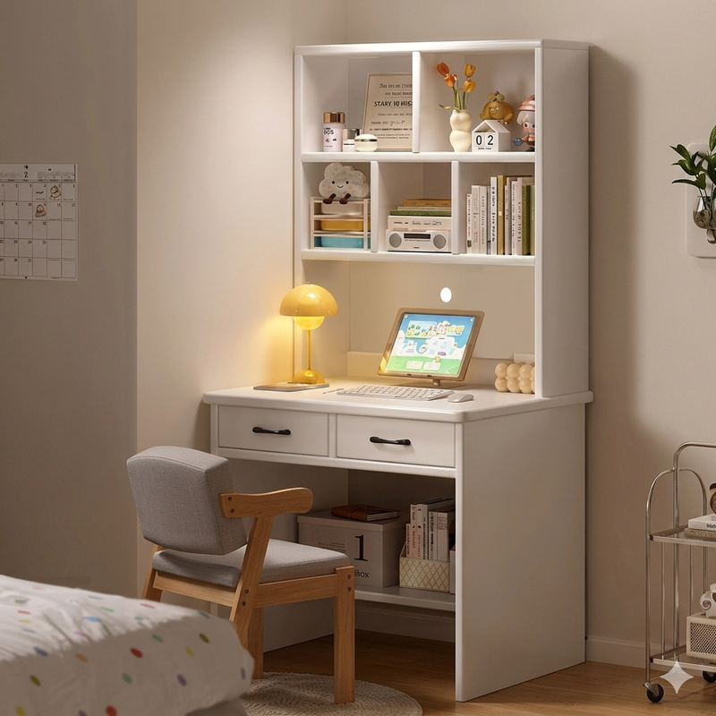 Small Solid Wood Desk and Bookshelf Combination, Integrated Computer Desk, Small Corner Mini Office Desk, Writing Workstation Small Solid Wood Desk and Bookshelf Combination, Integrated Computer Desk, Small Corner Mini Office Desk, Writing Workstation