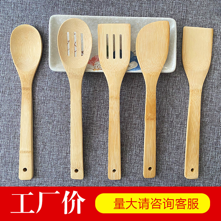 長柄竹製スパチュラセット 家庭用 無塗装 ノンスティック鍋専用 竹製スパチュラ キッチン調理器具 カスタムメイド|undefined