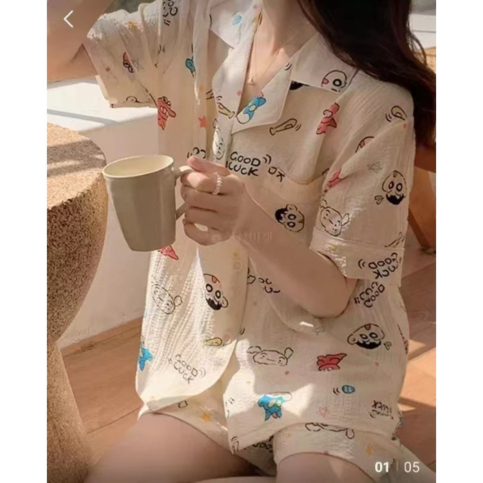 Burbujas arrugadas pantalones cortos de manga corta pijamas femeninos coreanos 2026 nuevo conjunto de dos piezas de dibujos animados adorables ropa doméstica de niña en vivo image 37