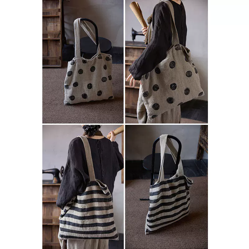 新款【民艺】侘寂麻纯手工刷色拙朴古董感单肩包