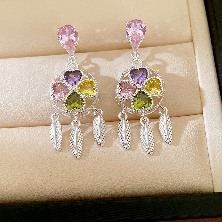 Aguja de plata circular flor de la suerte borda pendientes de aretes de estilo de palacio retro lujoso ligero joyas de orejas de alta calidad