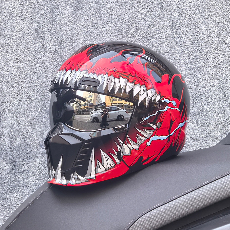 Casco de Motocicleta Retro Cruzado de Estilo Guerrero, Talla Grande, con Diseño de Escorpión, Ligero y Integral