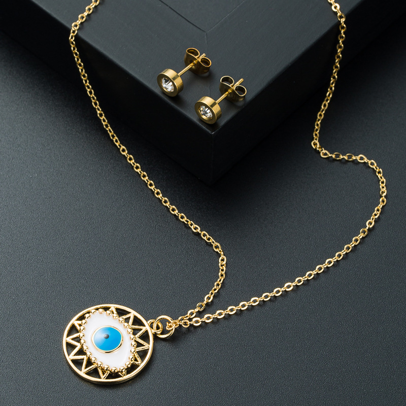 European And American Brass Inlaid Zircon Pendant Necklace Eyes Jewelry Set display picture 3