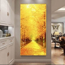 黃金樹入戶玄關裝飾畫豎版輕奢掛畫簡約走廊過道壁畫現代客廳畫