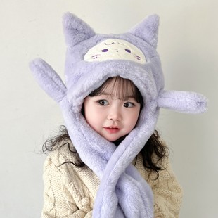 Autumn and winter tremolo cap airbag integrated cap cute warm cold ear hat fleece-lined all-match children's hat