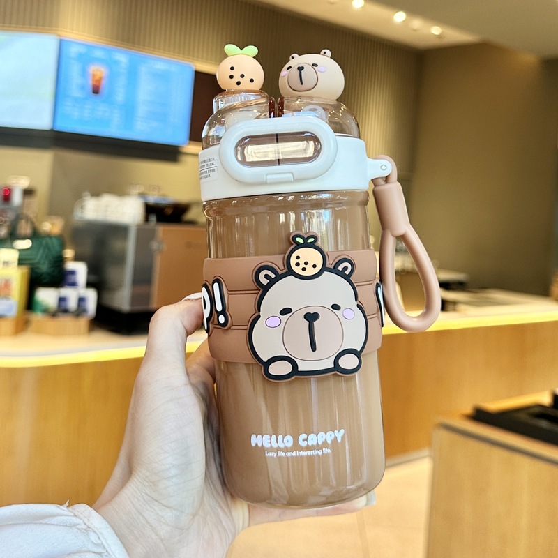 卡皮巴拉保温杯可爱儿童吸管杯上学专用316不锈钢防摔斜跨大肚杯|undefined