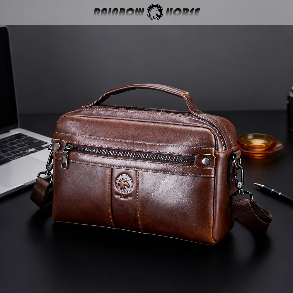 采虹马|设计款男士油蜡皮单肩包头层牛皮斜挎包男工厂外贸