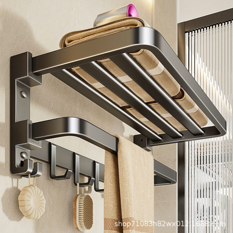 Double Folding Bathroom Towel Rack, No-Drill Towel Rack, Towel Bar, Bathroom Storage Rack, Toilet Storage Rack
