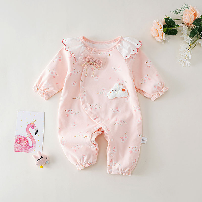 Baby romper, spring and autumn outerwear, double-layered, full-month baby romper, newborn clothes, pure cotton, Class A spring romper.
