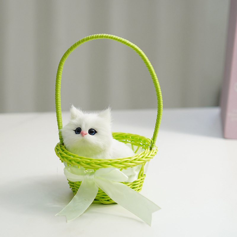높은 손잡이 바구니 (녹색) + 작은 흰색 고양이가 짖을 수 있습니다
