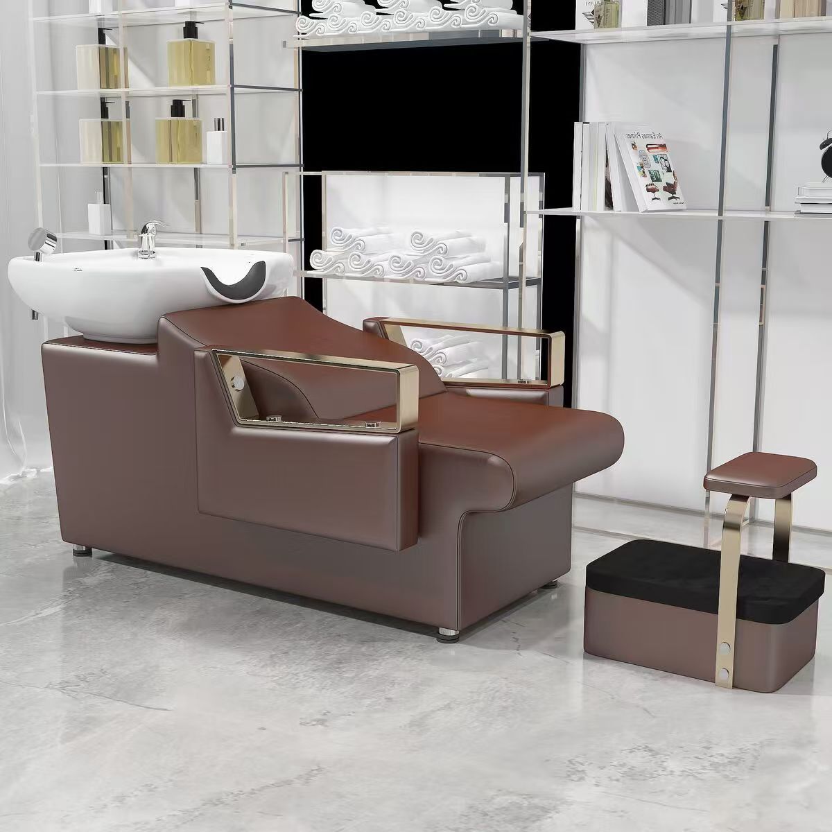 Peluquería Cama de champú Peluquería especial cama de agua semi-reclinada olla profunda de cerámica de acero inoxidable de alta gama