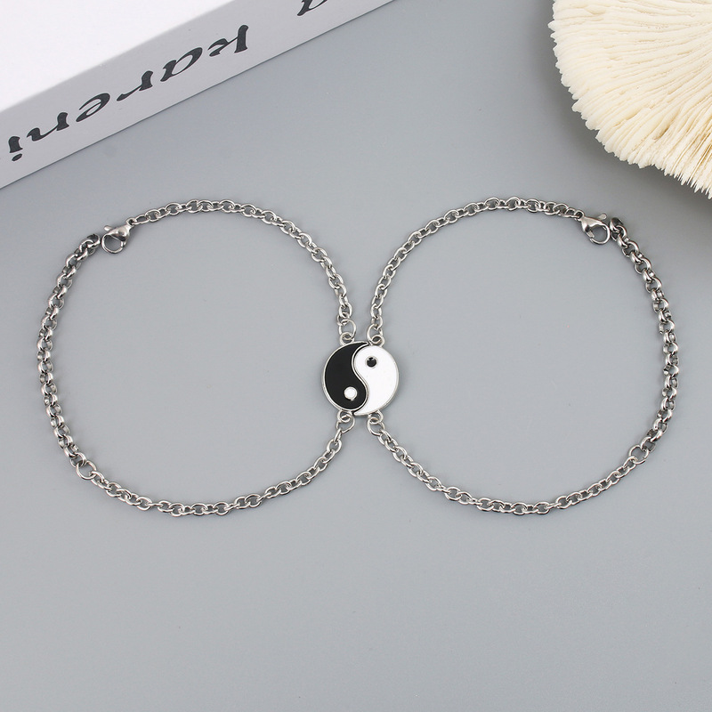 European and American New Yin Yang Tai Chi stainless steel double couple bracelet men and women jewelry wholesale cross-border exclusive