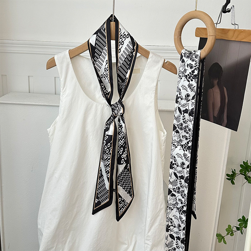 Pañuelo de seda, banda larga, sensación de alta calidad, bufanda pequeña decorativa, bolsa de toalla de seda, envuelta, pañuelo floral, cinta para el cabello, serpentín para el cabello