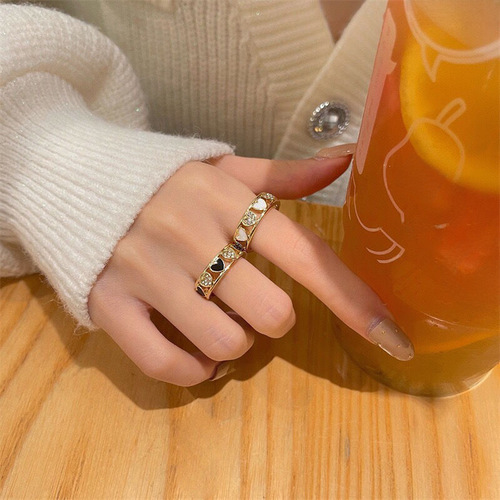 Autumn Trend Heart Micro-Setting Japanese Style Ring for Women, Unique Design, Finger Ring with Openable Adjustment, Women's High-End Elegance