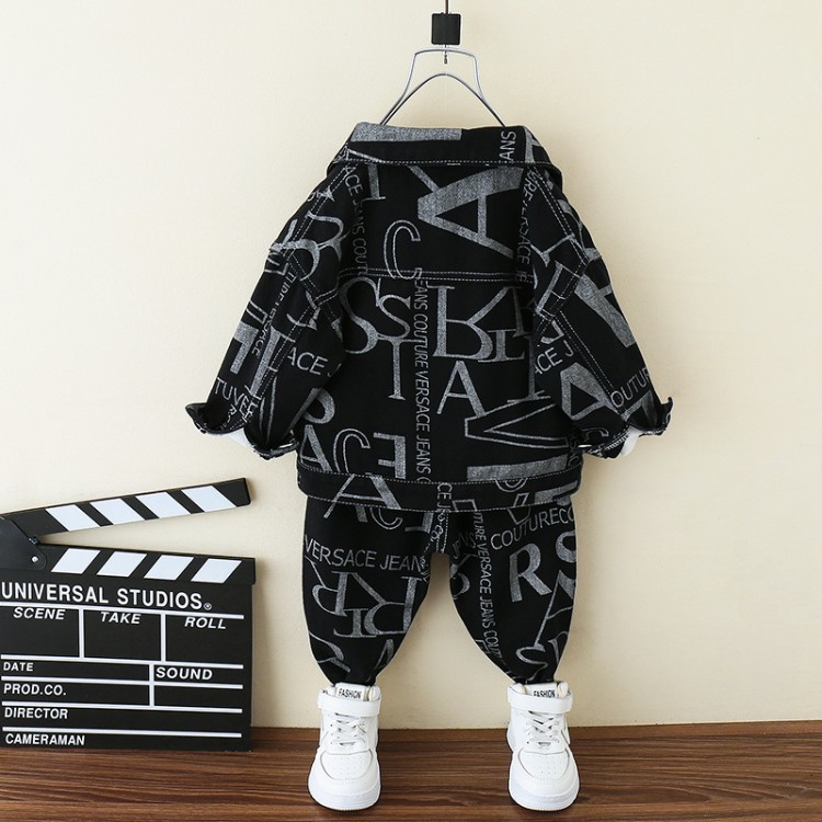 Trajes para niños, conjuntos de primavera y otoño para bebés, ropa de trabajo moderna y elegante para niños, ropa vaquera, ropa de moda con estampado completo._voghion.com