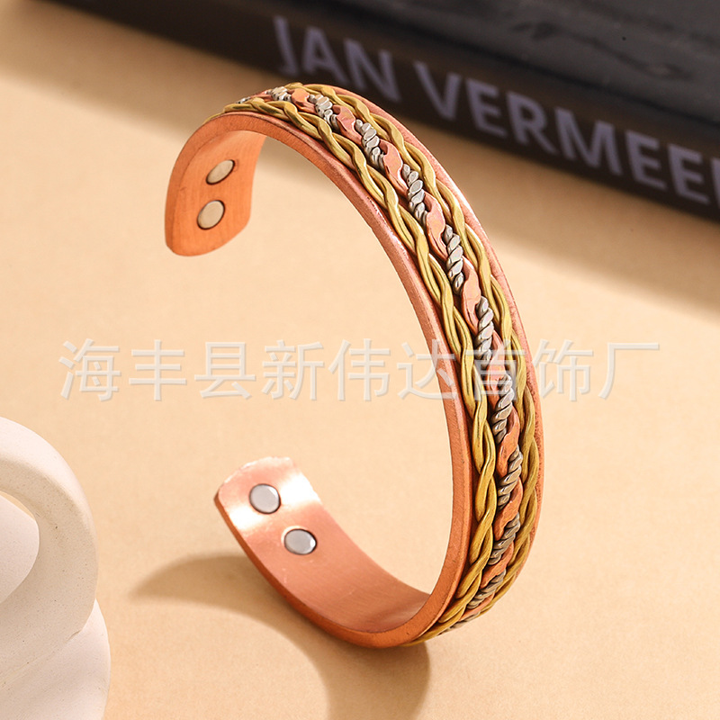 Cross-Border Amazon Aliexpress Retro Twisted Pure Copper Bracelet Men's Adjustable Braided Magnetic Bracelet Wholesale Cross-Border Amazon Aliexpress Retro Twisted Pure Copper Bracelet Men's Adjustable Braided Magnetic Bracelet Wholesale