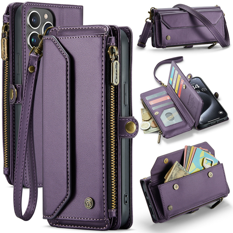 Iphone15Pro Mobile Phone Leather Case New Model Apple 17 Zipper Wallet Multi-Functional Samsung S23 Flip Phone Case