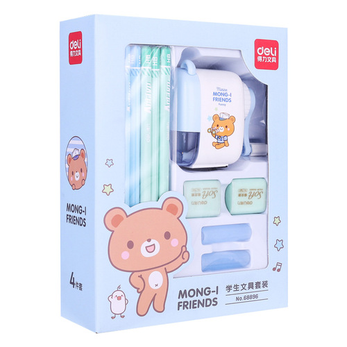 Wholesale Deli 68896 stationery set for primary school students, stationery gift pack for the first semester of school, cute cartoon gift box