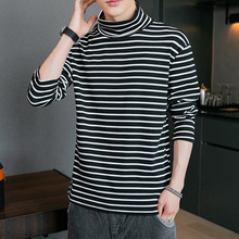 男装秋衣高领条纹打底衫长袖t恤男修身套头2020秋冬季新款潮牌t血