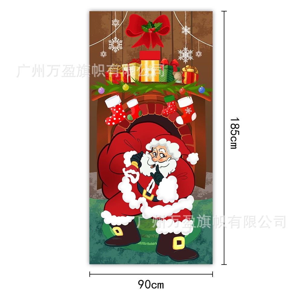 2025 nuevos productos de navidad cortina de bandera Santa Claus para ver la hoja de regalo decoración de tela colgante Bandera de bienvenida de Navidad