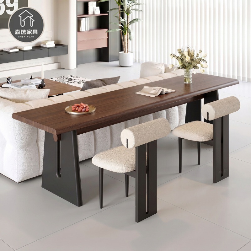 2026 Long Table Behind the Sofa in the Living Room, Dual-Purpose Study Table for Home Use, Walnut-Colored Solid Wood Desk That Can Be Used as a Living Room Furniture Alternative 2026 Long Table Behind the Sofa in the Living Room, Dual-Purpose Study Table for Home Use, Walnut-Colored Solid Wood Desk That Can Be Used as a Living Room Furniture Alternative