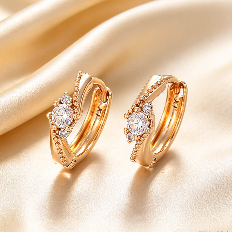 Pendientes de Aro con Zirconia de Aleación de Cobre Bañado en Oro de 18K