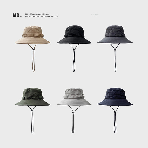 Mountain Series Workwear Fisherman Hat for Men and Women, Cord Lock Outdoor Fishing Hat, Summer Trend Brand, Wide Brim Sun Hat, Japanese Style Mountaineering Hat