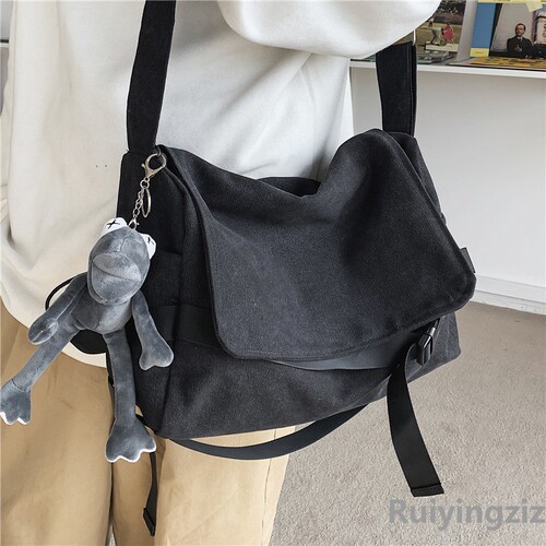 Canvas crossbody bag for men, large capacity, simple courier bag, casual Ins student style book shoulder bag for boys