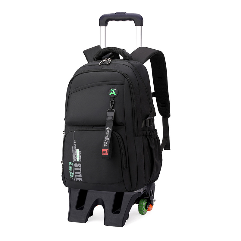 Escuela de escuela primaria transfronteriza de pescado natural, mochila escolar con barra de ruedas para niños y niñas, mochila desmontable con reducción de carga de gran capacidad de color sólido