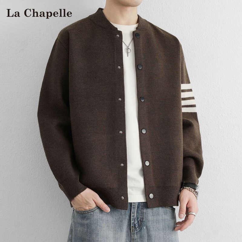 La Chapelle Knitted Cardigan Jacket for Men, New Spring and Autumn Style, Loose Casual Jacket, Spring Baseball Jacket