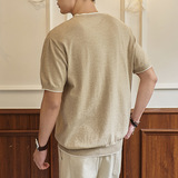 ZH8102-MW男女同款潮牌拼接时尚通勤假两件亨利领针织短袖T恤，男装针织衫/毛衣，星座614