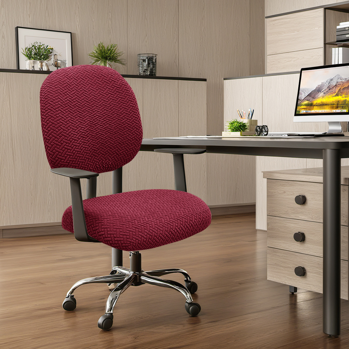 Transfronterizos sólidos rayas cubierta de silla elástica jersey jacquard cubierta de silla de oficina cubierta de silla antideslizante cubierta