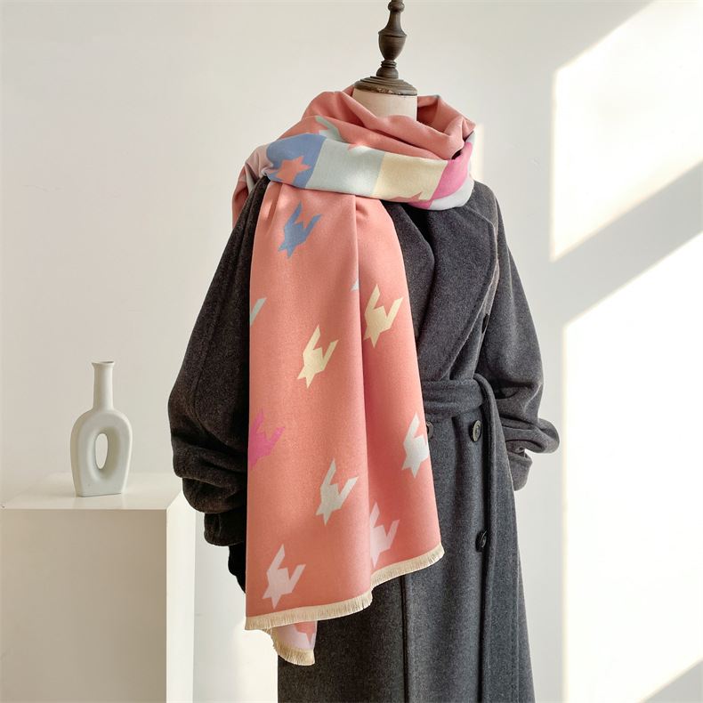 Winterwarm, modisch, hochwertig, Anti-Aging mit beidseitigem Druck und buntem Hahnentrittmuster in Kaschmir_voghion.com