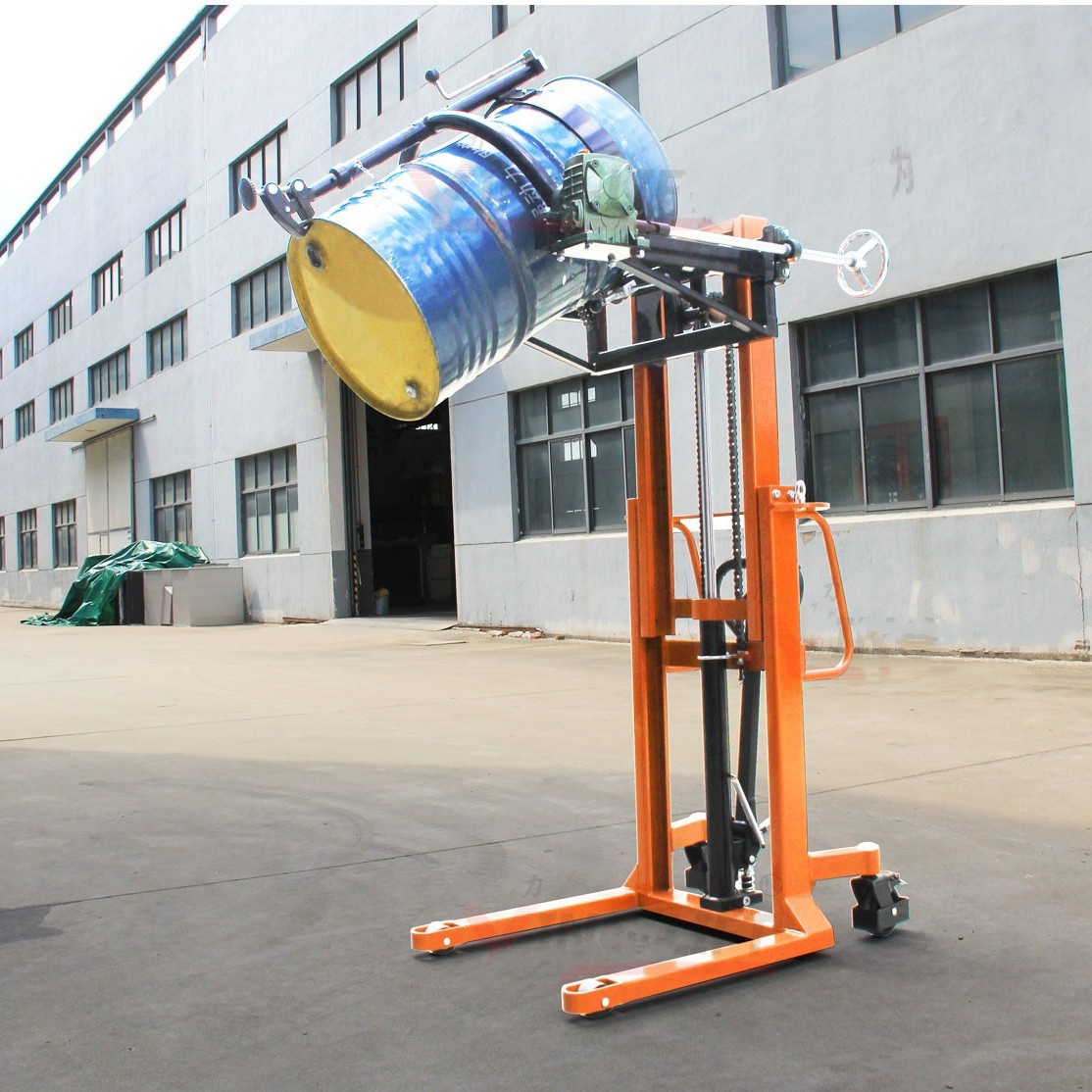油桶倒料车200公斤手摇抱箍式铁桶搬运车化工桶翻转叉车可移动