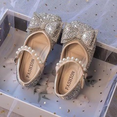 Elsa Princess Shoes 2023 New Spring Children's Soft Sole Leather Shoes for Girls, Formal Dress with Crystal Shoes Wholesale