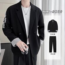 休闲西装男士套装外套韩版潮流宽松感痞帅男装搭配一套西服男