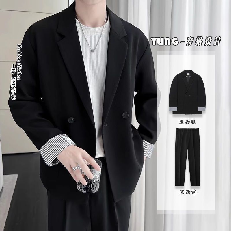 休闲西装男士套装外套韩版潮流宽松感痞帅男装搭配一套西服男