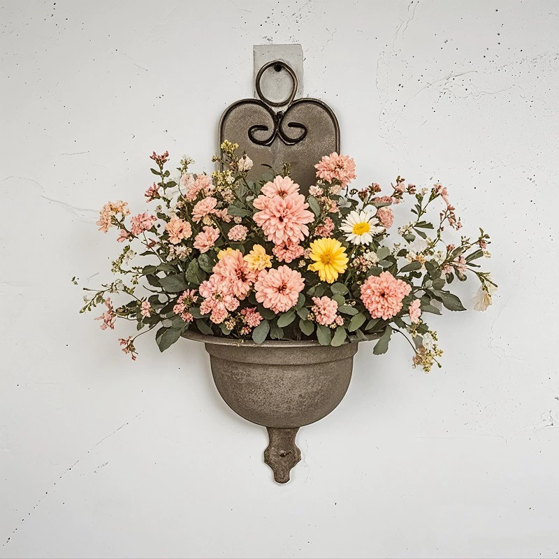 Ретро идиллический ветер подвесной цветочный горшок наружный сад настенный орхидей орхидей настенный орхидей украшения стены кованый старый зеленый горшок