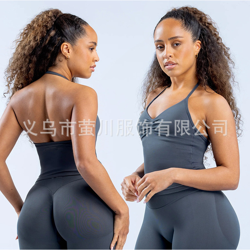 Dfyne Impact Longline Camisole Sports Yoga Vest for Women, Halter Neck Bra, Anti-Exposure, Outdoor