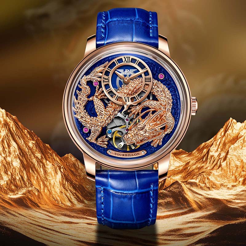 Đồng hồ nam automatic lộ máy chống nước dây da — Hoa hồng vỏ hoa hồng da đen, Hồng vỏ Hồng Long Blue Skin, Hoa hồng vỏ hoa hồng da xanh, Hồng Shell Green Dragon Da đen