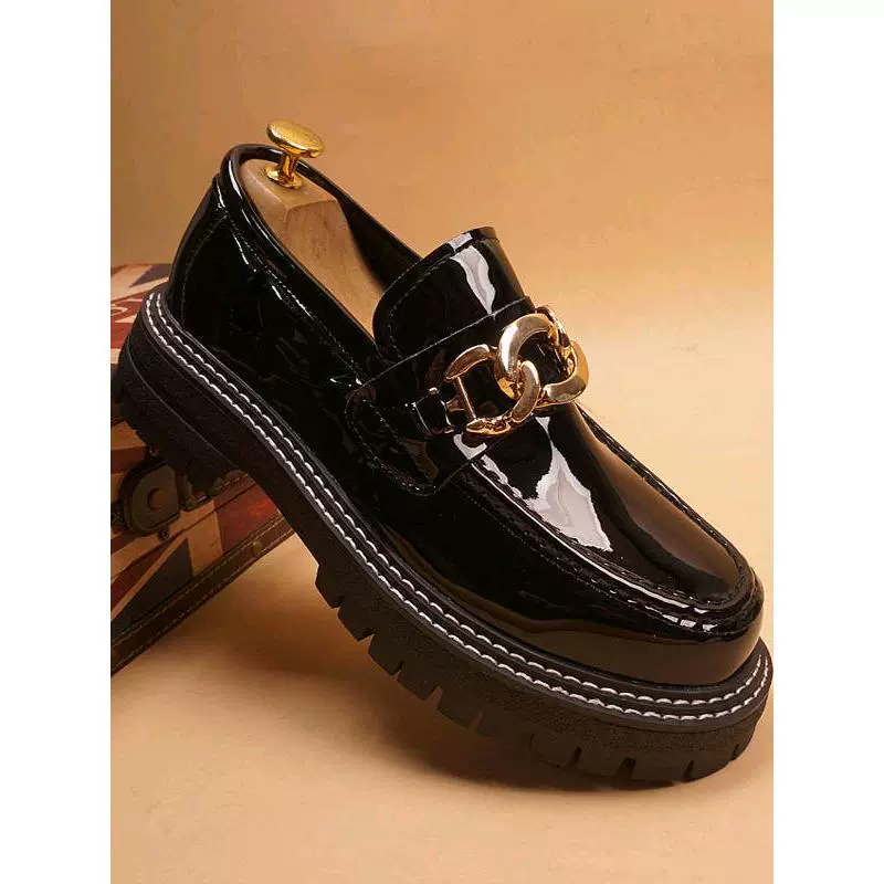 Новые осенние молодые лакированные кожаные круглые туфли с толстой подошвы мужские корейские кожаные туфли свадебные туфли