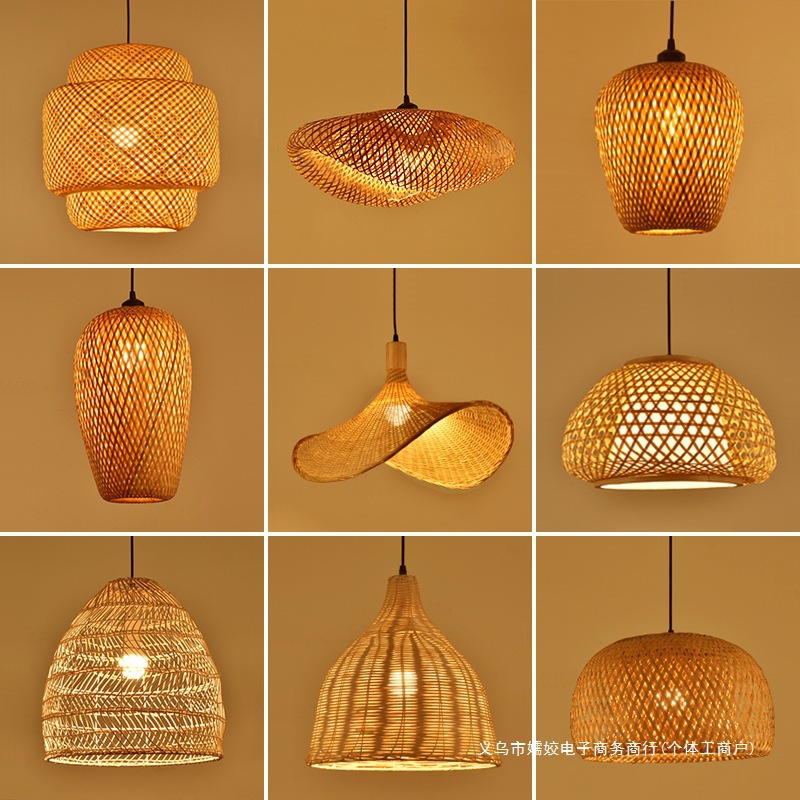 竹编吊灯新中式灯饰藤编禅意茶室餐饮灯日式竹艺灯笼茶楼仿古灯罩