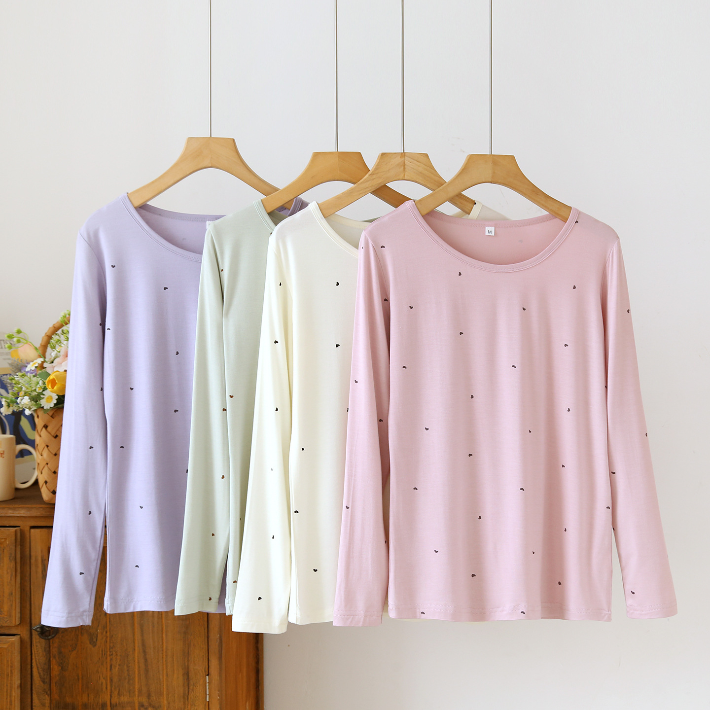 Modal Autumn Women's Thin Single-Piece Long-Sleeve Stretch Slim-Fit Base Layer Top for Home Wear