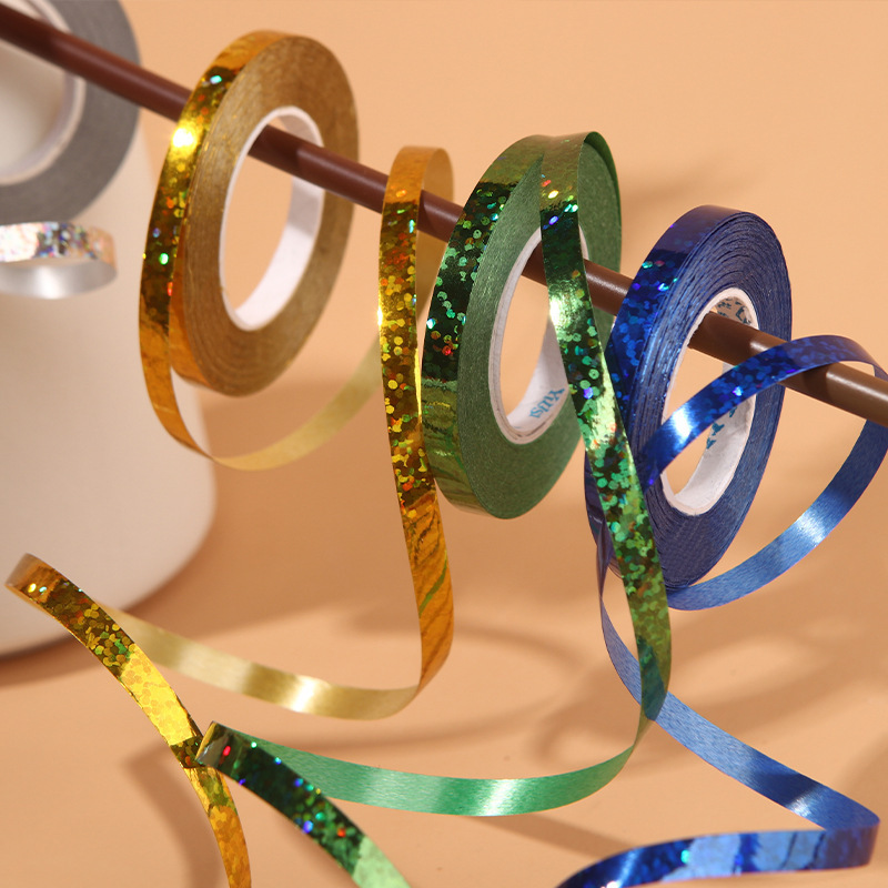 Fábrica directa 10 m cinta láser 5mm ancho globo guirnalda cinta decoración boda vacaciones cinta decorativa al por mayor